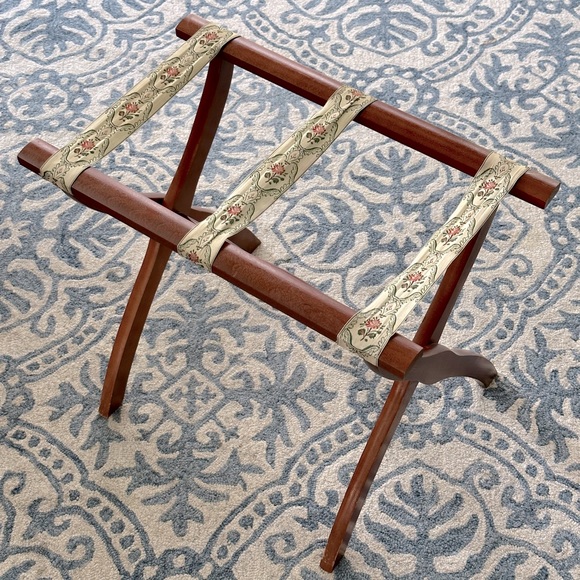 Accents Vintage Scheibe Wood Luggage Suitcase Folding Rack Stand Tapestry Fabric Strips Poshmark